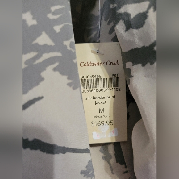 Coldwater Creek Silk Border Print Cardigan Jacket Beige NWT M - Picture 4 of 10